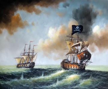 海戦 Painting - 海の戦艦で戦う海賊